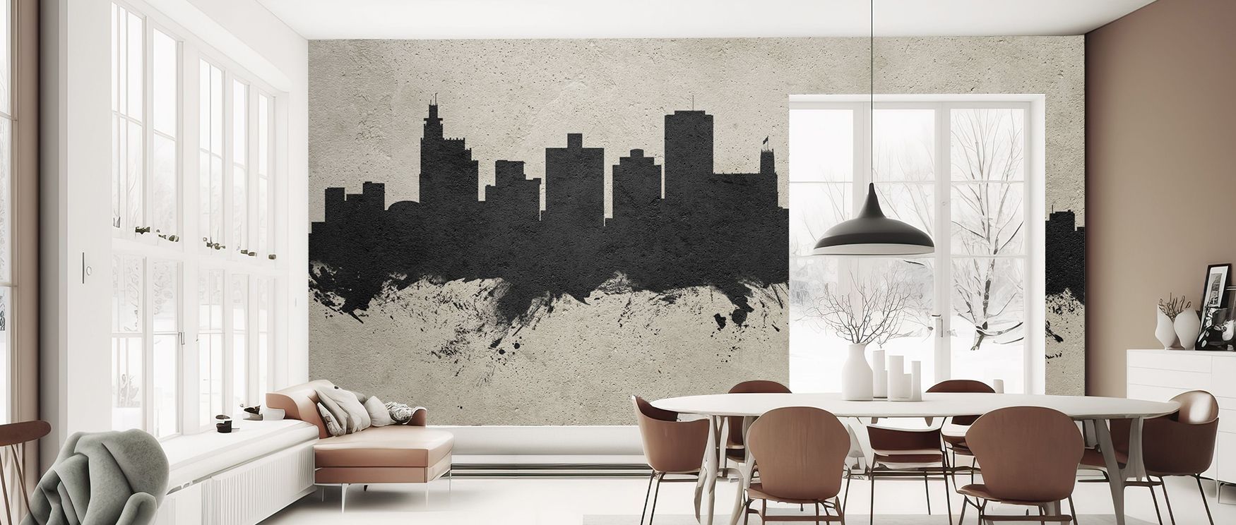 Heritage pride flows in the Jackson Mississippi Skyline Concrete Wallpaper where rooftops align in tonal shading, surrounding bedrooms or living rooms with calm atmosphere, enriching interiors with decorative refinement shaped in textured resonance sustai