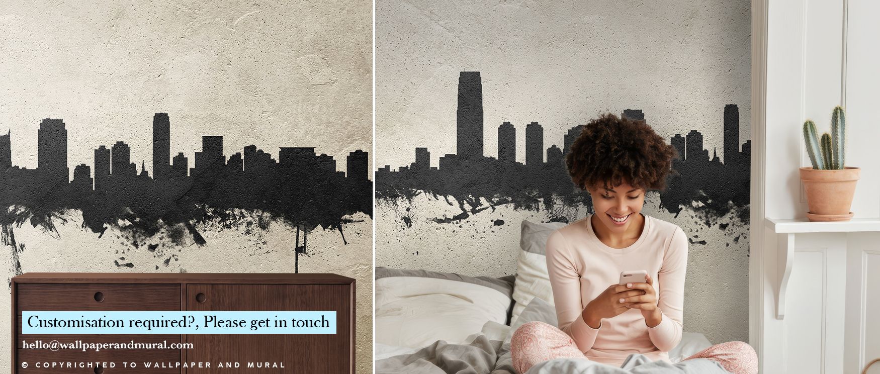 Shaded rooftops rise in the Jersey City New York Skyline Concrete Wallpaper where concrete texture carries rhythm, surrounding bedrooms or living rooms with calm atmosphere, enriching interiors with decorative refinement shaped in cultural pride expressed