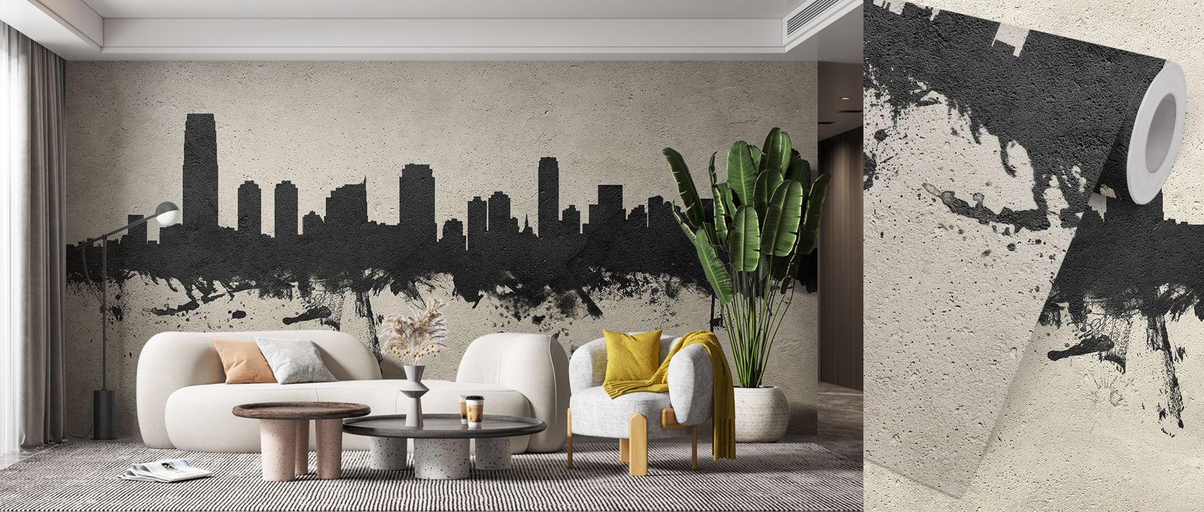 Heritage presence emerges in the Jersey City New York Skyline Concrete Wallpaper where rooftops stretch across tonal depth, enriching bedrooms or living rooms with calm atmosphere, surrounding interiors with decorative charm shaped in cultural artistry su