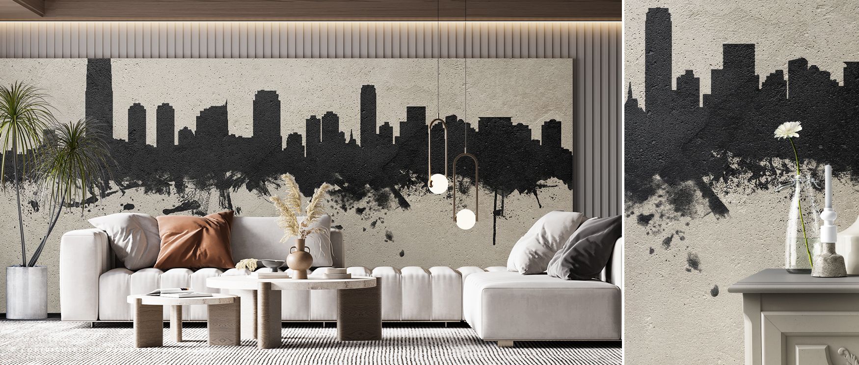 Shadows highlight rooftops in the Jersey City New York Skyline Concrete Wallpaper where textured imagery aligns in rhythm, surrounding offices or bedrooms with calm decorative tone, enriching interiors with artistry shaped in heritage refinement expressed