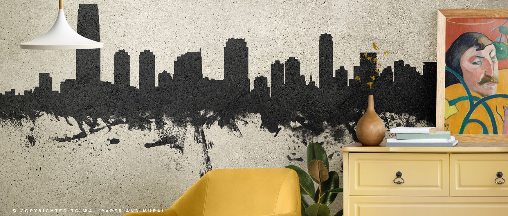 Urban resonance flows in the Jersey City New York Skyline Concrete Wallpaper where rooftops stretch in textured rhythm, enriching offices or bedrooms with calm decorative elegance, surrounding interiors with artistry shaped in heritage balance expressed s