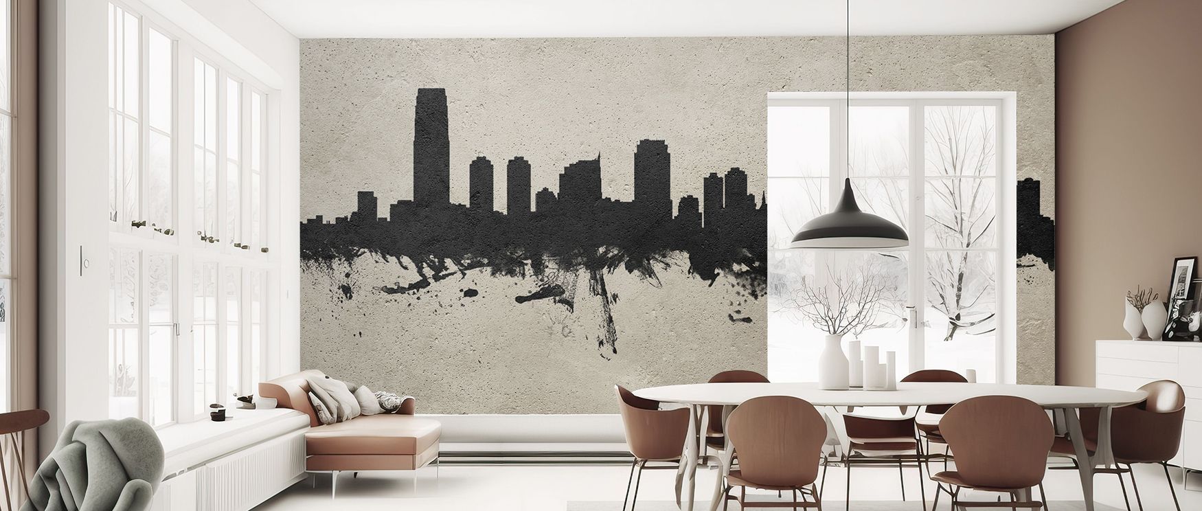 Concrete shading carries depth in the Jersey City New York Skyline Concrete Wallpaper where rooftops align across tonal surfaces, enriching bedrooms or living rooms with calm atmosphere, surrounding interiors with decorative refinement shaped in cultural 