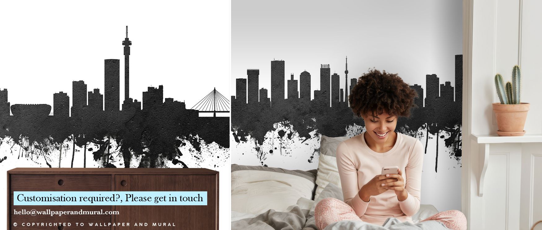Shaded rooftops rise in the Johannesburg South Africa Skyline Black & White Wallpaper where cultural detail aligns in rhythm, surrounding bedrooms or living rooms with calm atmosphere, enriching interiors with decorative charm shaped in heritage refinemen