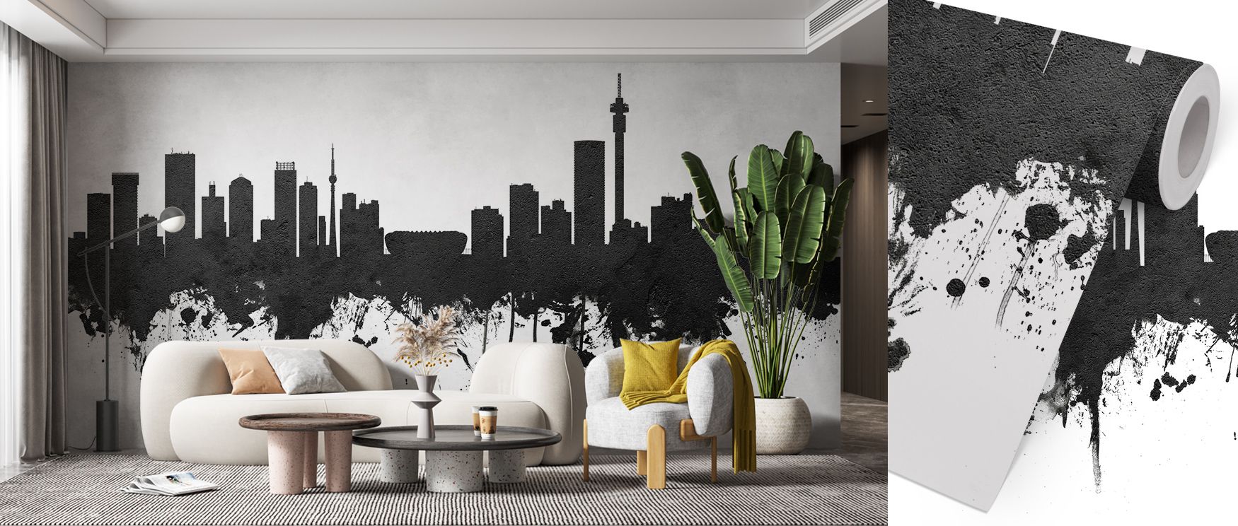 Heritage presence flows in the Johannesburg South Africa Skyline Black & White Wallpaper where rooftops align in tonal depth, enriching bedrooms or living rooms with calm atmosphere, surrounding interiors with decorative refinement shaped in cultural prid