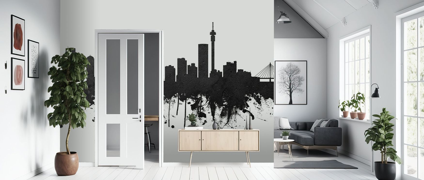 Through tonal shading, the Johannesburg South Africa Skyline Black & White Wallpaper layers rooftops in rhythm, surrounding bedrooms or living rooms with calm decorative charm, enriching interiors with artistry shaped in heritage resonance expressed softl