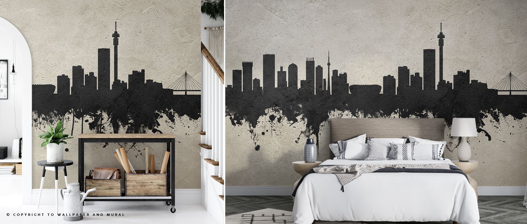 With tonal shading, the Johannesburg South Africa Skyline Concrete Wallpaper frames rooftops with heritage charm, enriching offices or bedrooms with calm decorative balance, surrounding interiors with artistry shaped in cultural refinement sustained grace