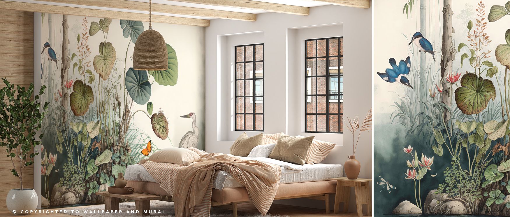 Shaded tones glow in the Jungle Still Life Wallpaper where fruits and foliage stretch in rhythm, enriching bedrooms or living rooms with calm decorative presence, surrounding interiors with artistry shaped in tropical refinement expressed softly. 