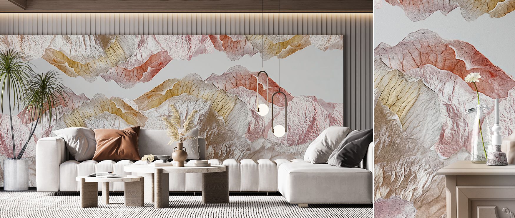 Petals align within the Kissing Flowers Wallpaper where blossoms stretch across tonal balance, enriching bedrooms or living rooms with calm atmosphere, surrounding interiors with artistry shaped in floral resonance expressed softly. 