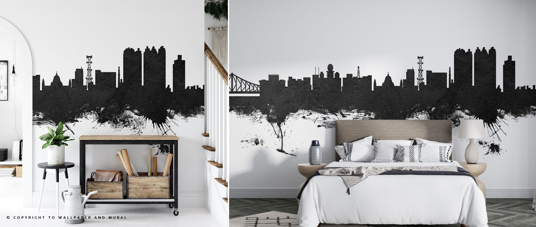 With tonal shading, the Kolkata (Calcutta) India Skyline Black & White Wallpaper frames rooftops in cultural pride, enriching offices or bedrooms with calm atmosphere, surrounding interiors with decorative presence shaped in heritage refinement expressed 