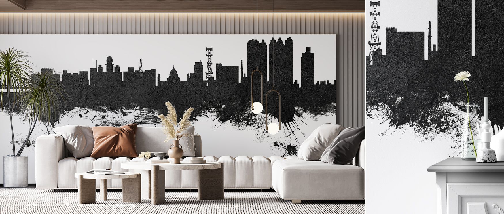Monochrome rhythm flows in the Kolkata (Calcutta) India Skyline Black & White Wallpaper where rooftops stretch across tonal harmony, enriching bedrooms or offices with calm atmosphere, surrounding interiors with decorative charm shaped in cultural artistr