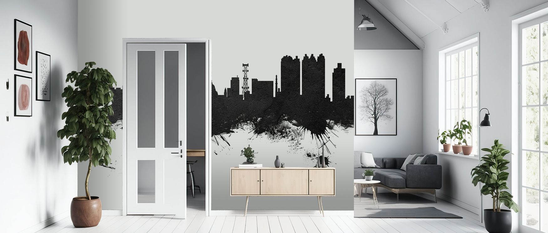 Heritage tone builds in the Kolkata (Calcutta) India Skyline Black & White Wallpaper where rooftops align with shaded depth, surrounding living rooms or bedrooms with calm decorative presence, enriching interiors with artistry shaped in cultural pride exp