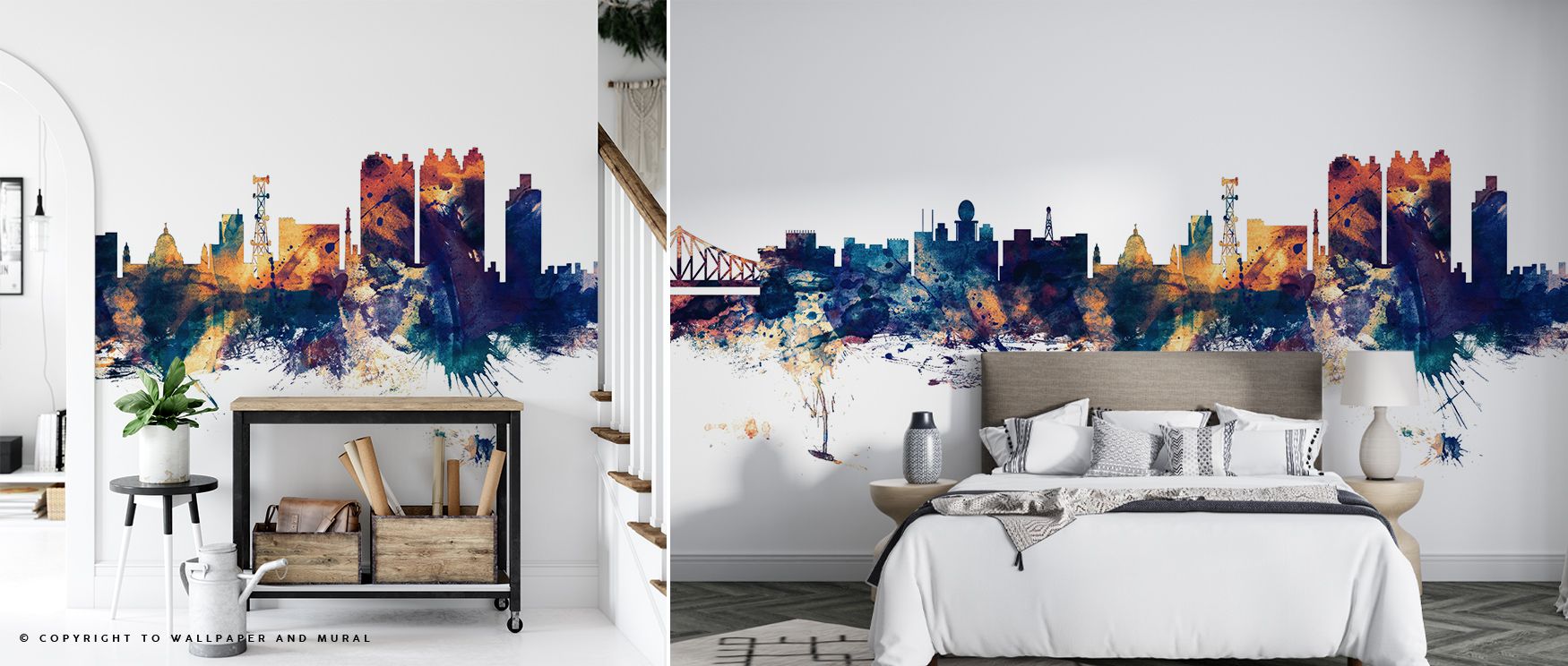 Shaded rooftops glow in the Kolkata (Calcutta) India Skyline Blue & Bronze Wallpaper where blue merges with bronze tone, surrounding bedrooms or living rooms with calm atmosphere, enriching interiors with decorative refinement shaped in heritage artistry 