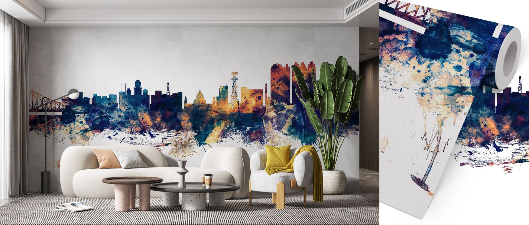 With luminous tones, the Kolkata (Calcutta) India Skyline Blue & Bronze Wallpaper frames rooftops in radiant rhythm, enriching offices or bedrooms with calm atmosphere, surrounding interiors with decorative charm shaped in cultural pride sustained gracefu