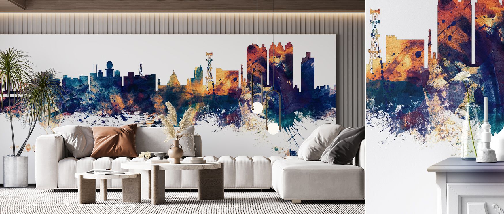 Heritage artistry shines in the Kolkata (Calcutta) India Skyline Blue & Bronze Wallpaper where rooftops rise in tonal balance, enriching bedrooms or living rooms with calm presence, surrounding interiors with decorative refinement shaped in luminous reson
