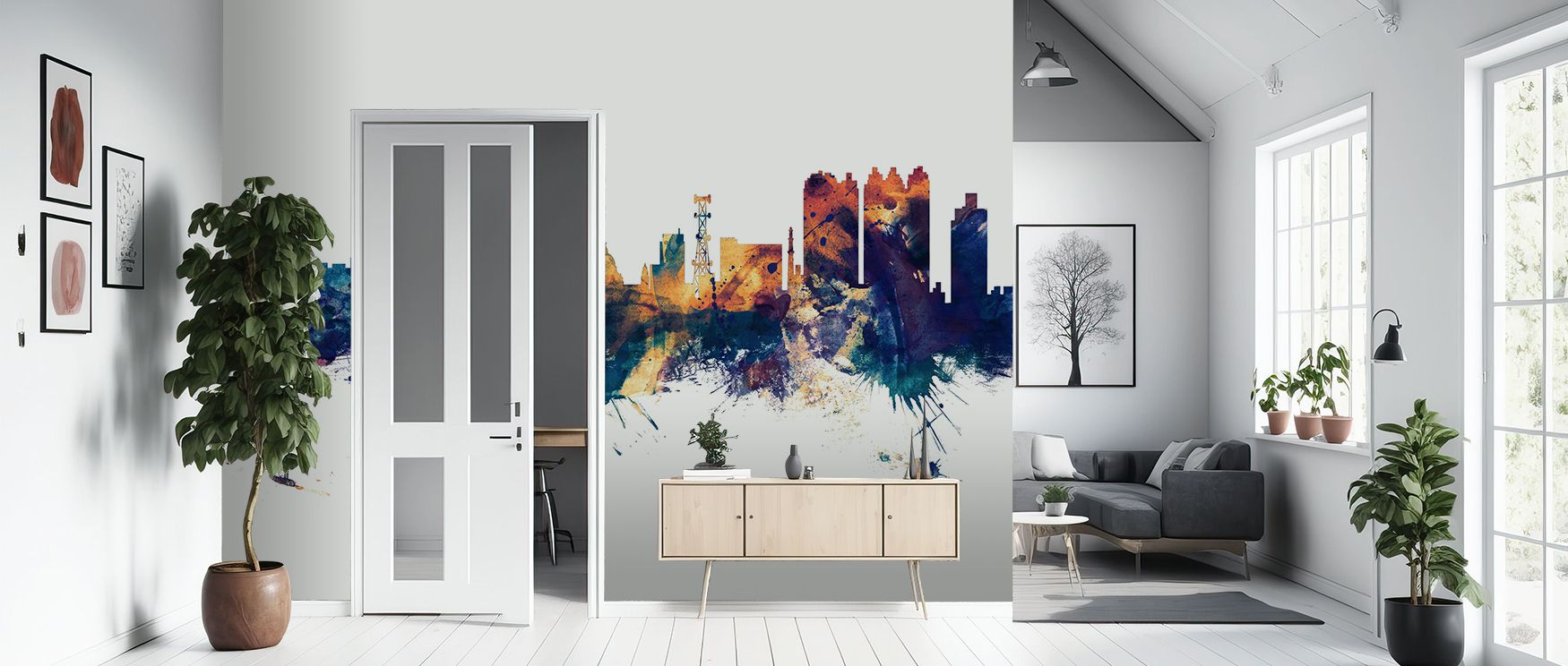 Through tonal shading, the Kolkata (Calcutta) India Skyline Blue & Bronze Wallpaper layers rooftops in heritage rhythm, surrounding offices or bedrooms with calm atmosphere, enriching interiors with decorative presence shaped in cultural refinement expres