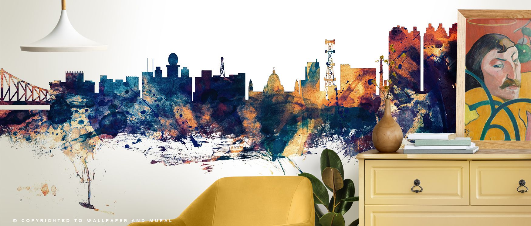 Heritage tone glows in the Kolkata (Calcutta) India Skyline Blue & Bronze Wallpaper where rooftops align in radiant depth, enriching bedrooms or living rooms with calm atmosphere, surrounding interiors with artistry shaped in luminous refinement expressed