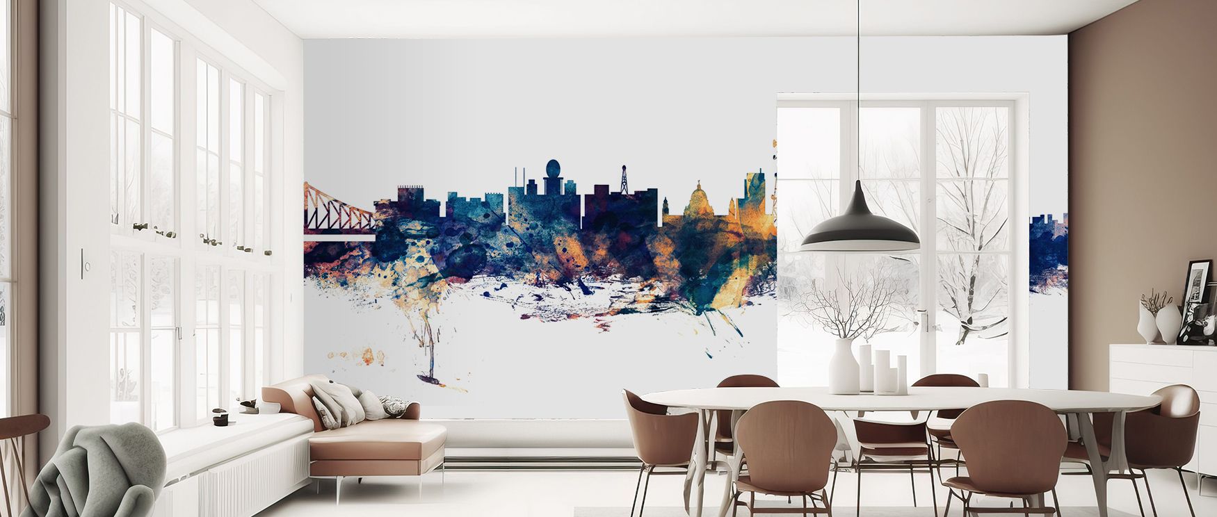 Blue and bronze merge in the Kolkata (Calcutta) India Skyline Blue & Bronze Wallpaper where rooftops stretch in heritage rhythm, enriching offices or bedrooms with calm decorative charm, surrounding interiors with artistry shaped in cultural pride sustain