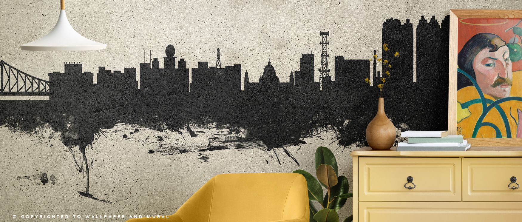 Heritage tone defines the Kolkata (Calcutta) India Skyline Concrete Wallpaper where rooftops emerge in textured presence, enriching offices or bedrooms with calm decorative elegance, surrounding interiors with artistry shaped in heritage refinement sustai