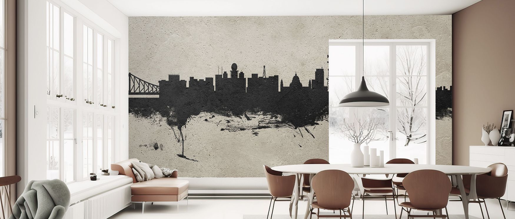 Through tonal depth, the Kolkata (Calcutta) India Skyline Concrete Wallpaper depicts rooftops in textured imagery, surrounding bedrooms or living rooms with calm atmosphere, enriching interiors with decorative balance shaped in cultural artistry expressed