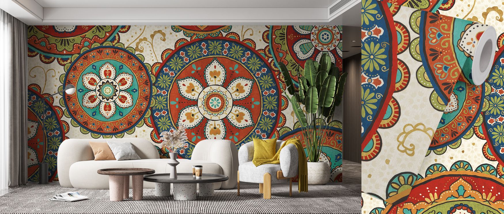 The circular forms of La Vida Mandalas Wallpaper capture radiant balance, as vibrant symmetry spreads across walls with movement and depth, filling living rooms or serene bedrooms with uplifting artistry, offering dynamic visual flow that embodies cultura