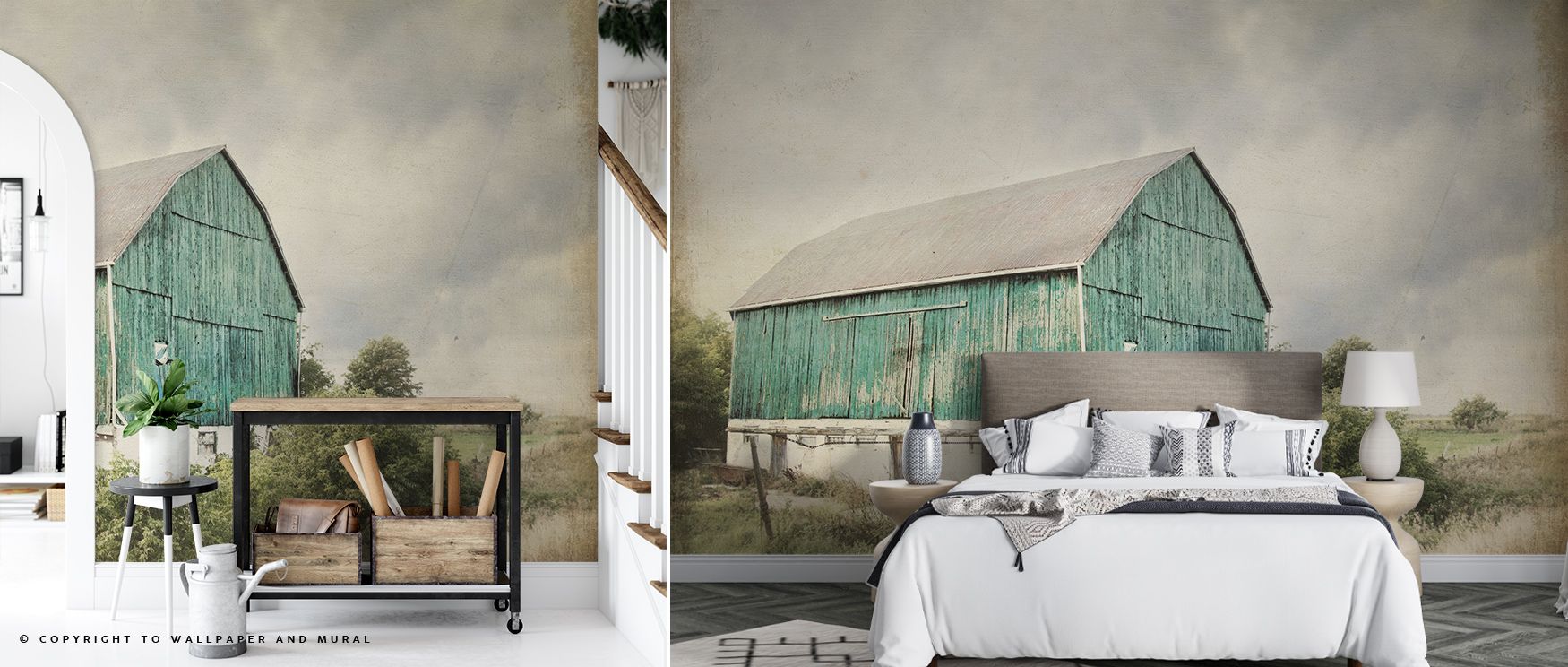 Fading summer glow lingers in Late Summer Barn I Crop Vintage Wallpaper, where barns radiate nostalgic depth, layering vintage warmth into bedrooms or living rooms, creating interiors with heritage charm, where weathered textures enhance comfort and rusti