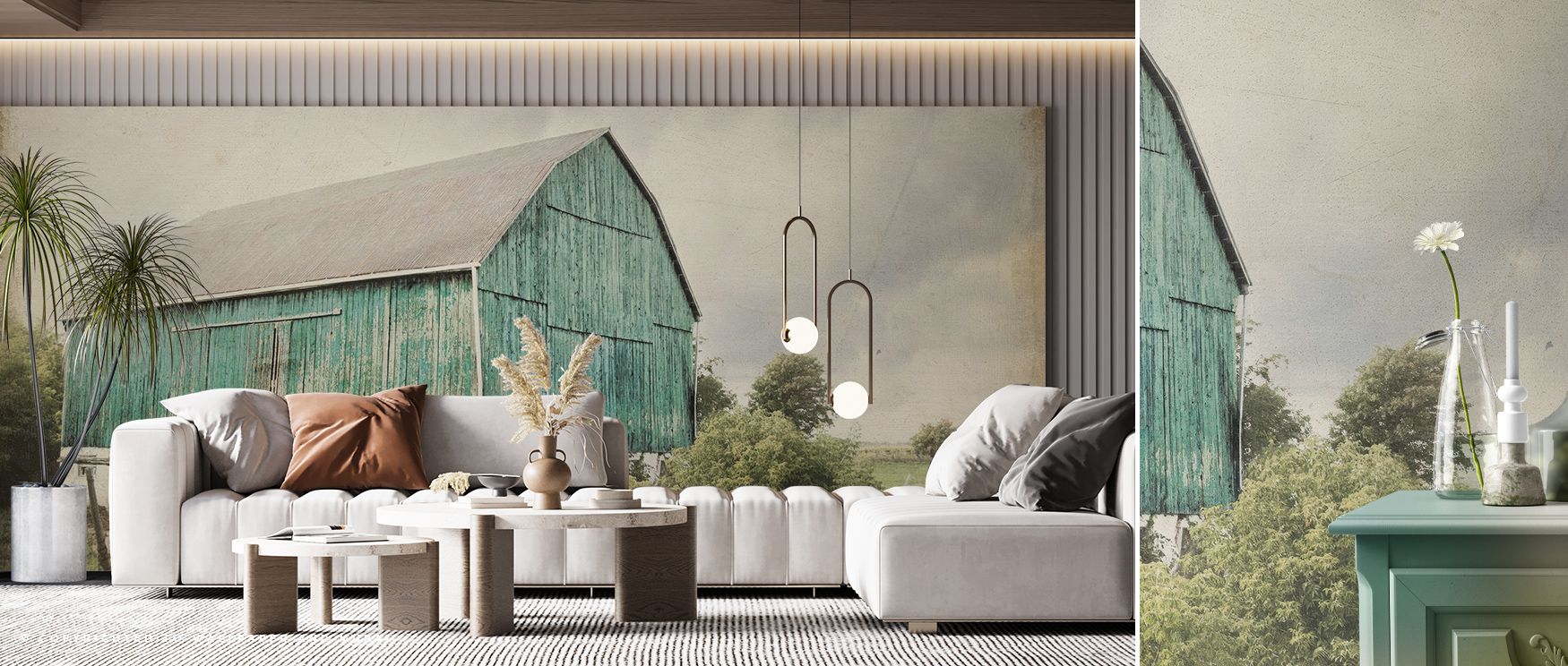 Soft rustic imagery shapes Late Summer Barn I Crop Vintage Wallpaper, where barns framed by late summer ambiance evoke warmth and nostalgia, ideal for cozy bedrooms or serene living rooms where vintage depth and countryside charm merge with interior balan
