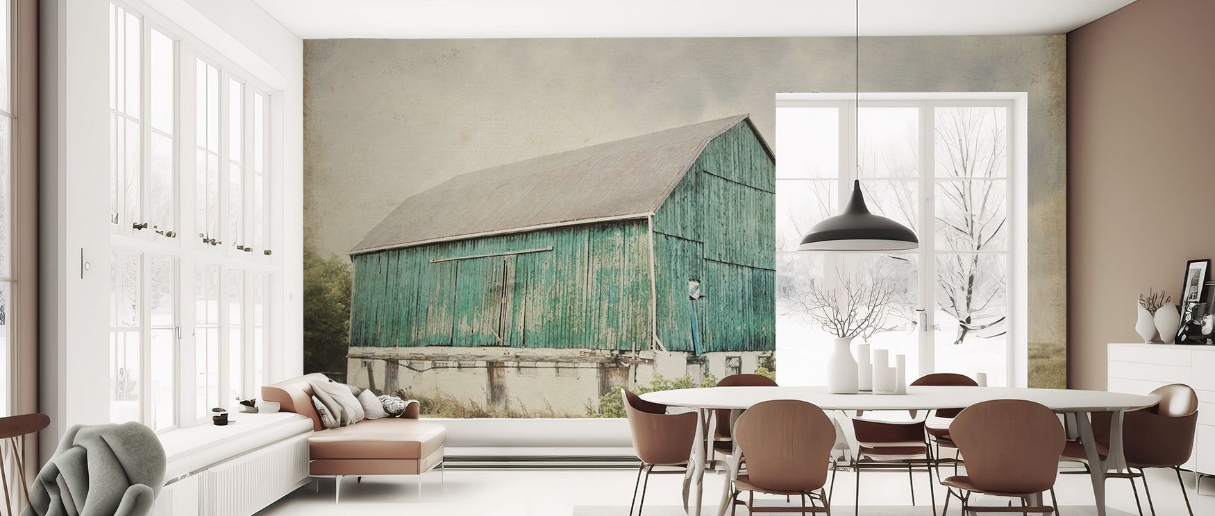 A countryside spirit resonates in Late Summer Barn I Crop Vintage Wallpaper, with barns surrounded by muted tones that embody rural calm, enriching living rooms or bedrooms with rustic warmth, infusing spaces with vintage storytelling and textures that gl