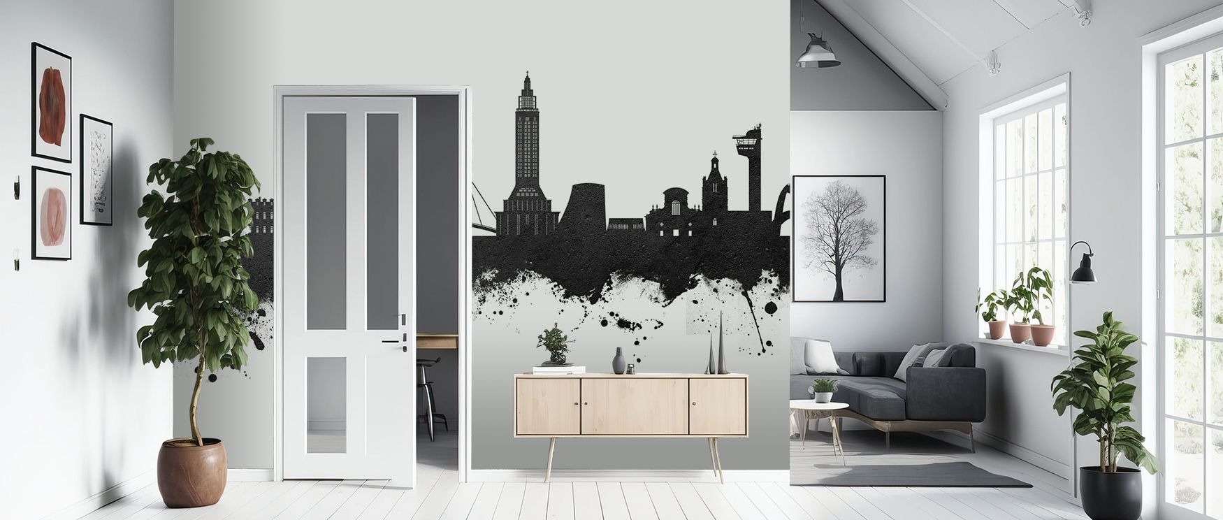 A timeless aesthetic defines Le Havre France Skyline Black & White Wallpaper, where monochrome silhouettes enrich bedrooms or offices with urban character and cultural charm, presenting interiors with French refinement, artistic strength, and elegance roo