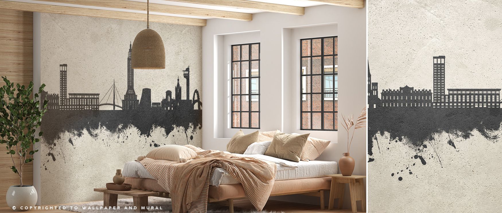 The Le Havre France Skyline Concrete Wallpaper merges raw texture with city silhouettes, capturing structural artistry in muted tones, enriching restful bedrooms or stylish living rooms with urban charm, offering interiors atmosphere filled with architect