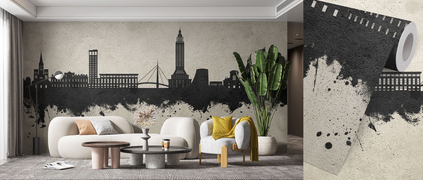 Le Havre France Skyline Concrete Wallpaper presents textured elegance, where raw tones meet architectural design, infusing interiors such as peaceful bedrooms or modern offices with strength and refinement, grounding spaces in urban artistry and timeless 