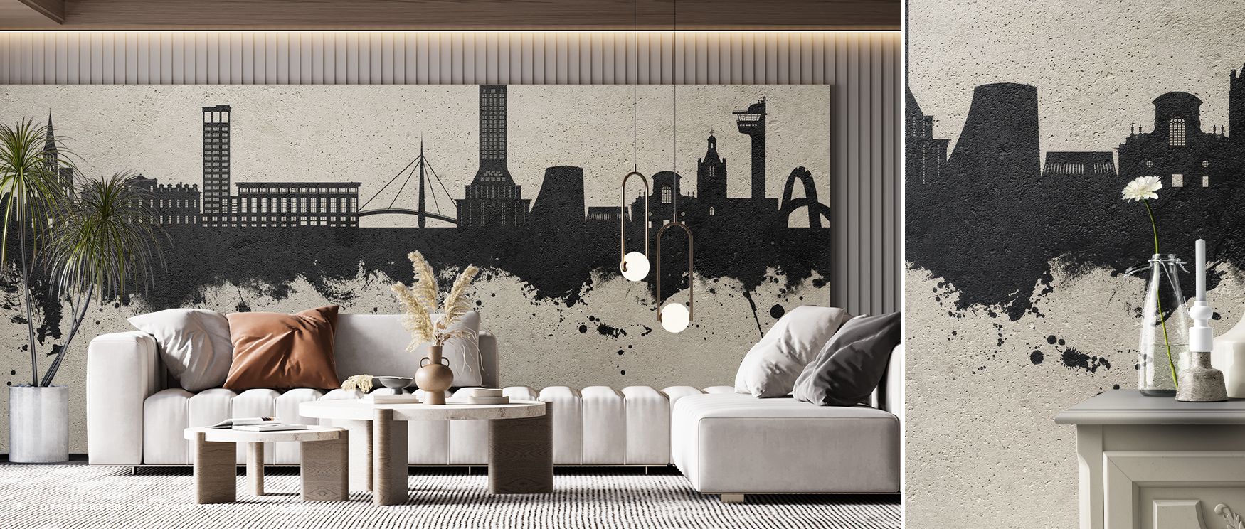 Cultural depth emerges in Le Havre France Skyline Concrete Wallpaper, where architectural silhouettes glow against textured tone, transforming serene bedrooms or lively living rooms into interiors filled with rustic warmth and sophistication rooted in Fre