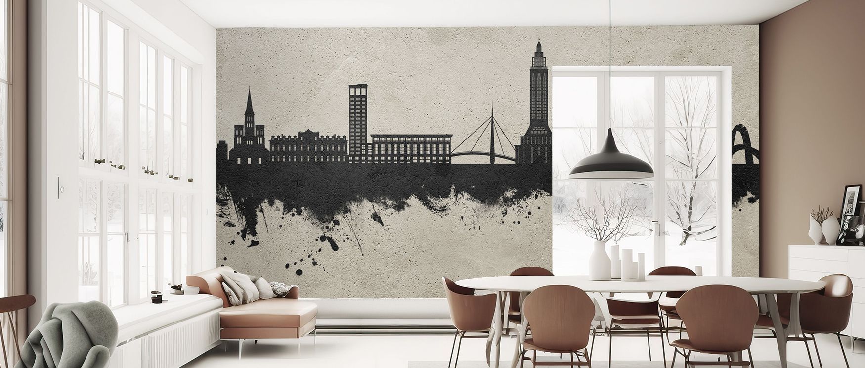 Rustic charm glows in Le Havre France Skyline Concrete Wallpaper, where textured tones highlight skyline silhouettes, transforming interiors such as cozy bedrooms or creative offices into spaces infused with cultural depth, architectural artistry, and Fre