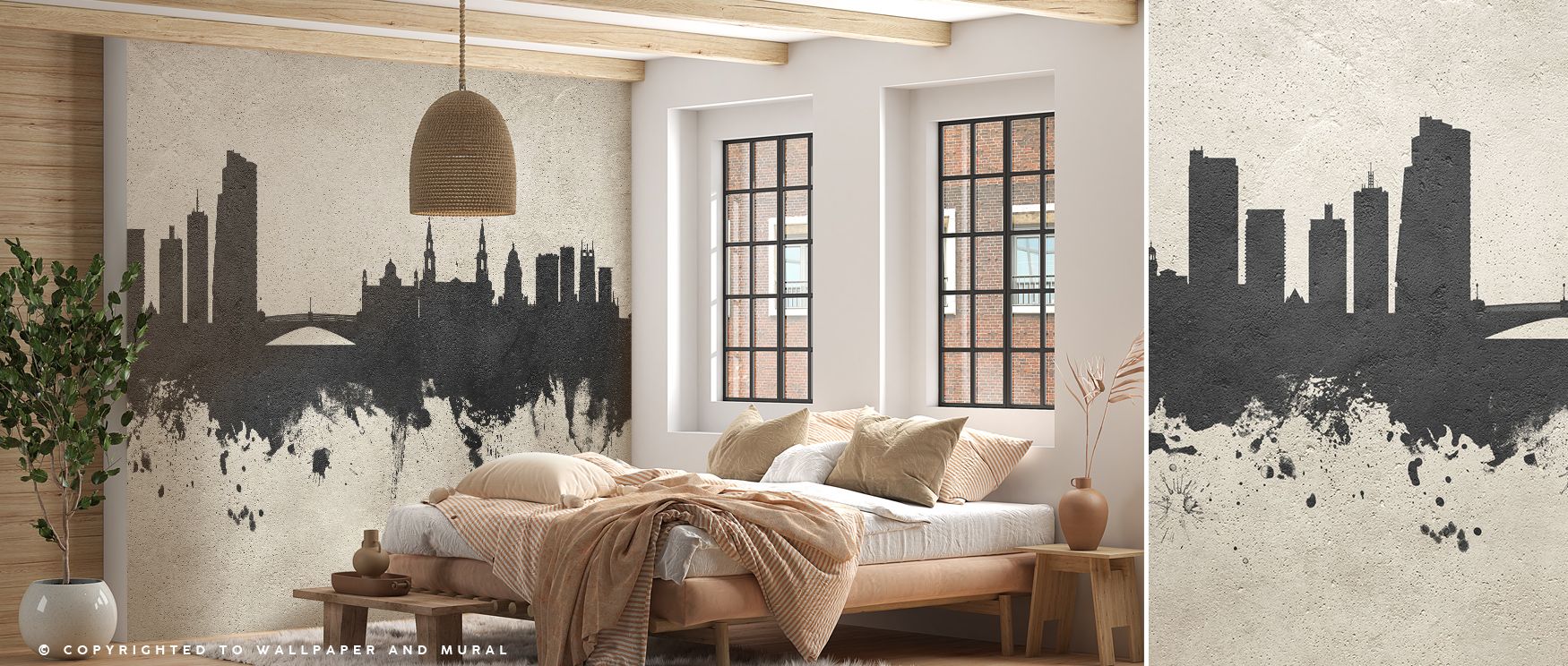 In Leeds England Skyline Concrete Wallpaper, muted tones emphasize the engraved skyline, offering interiors grounded atmosphere, enhancing restful bedrooms or vibrant offices with cultural depth, rustic warmth, and architectural artistry that resonates ac