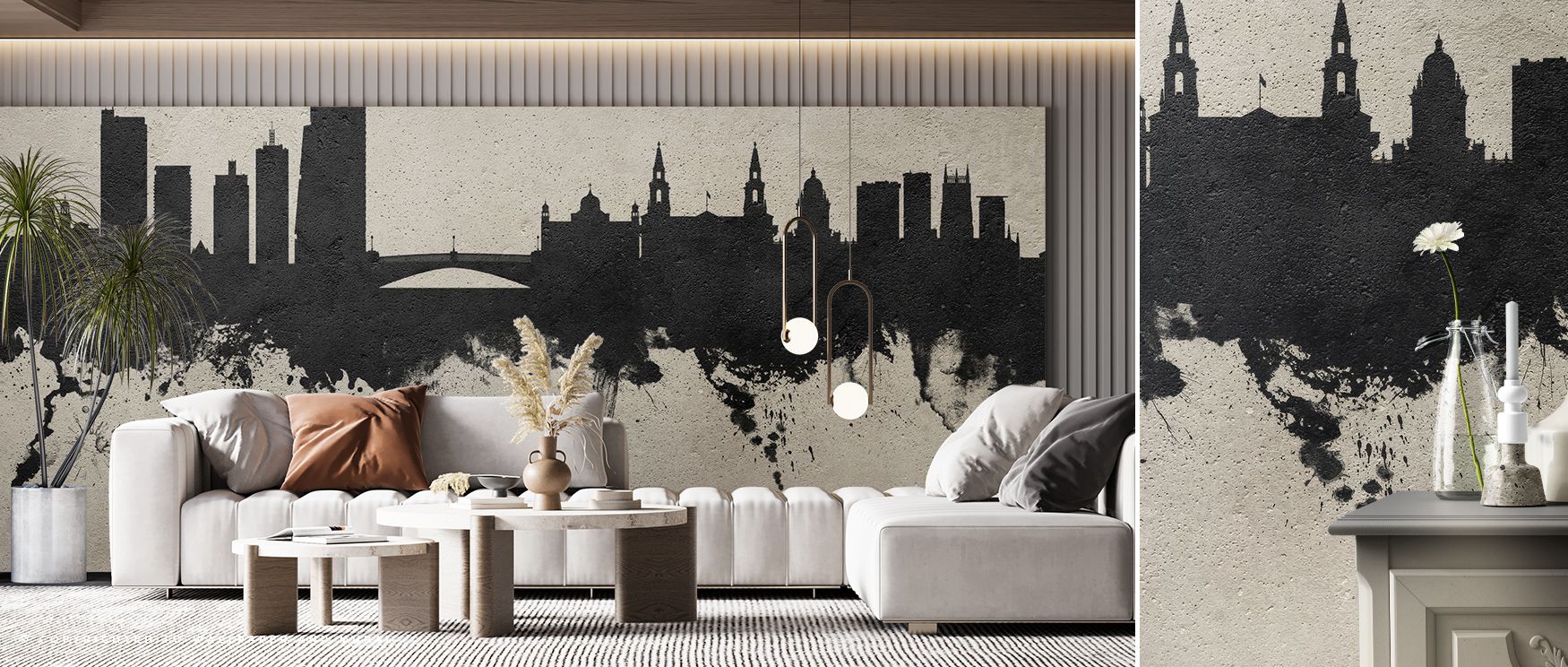 With rustic charm, Leeds England Skyline Concrete Wallpaper emphasizes architectural silhouettes, offering heritage character that enhances restful bedrooms or welcoming living rooms, enriching interiors with balance, cultural depth, and artistic resonanc