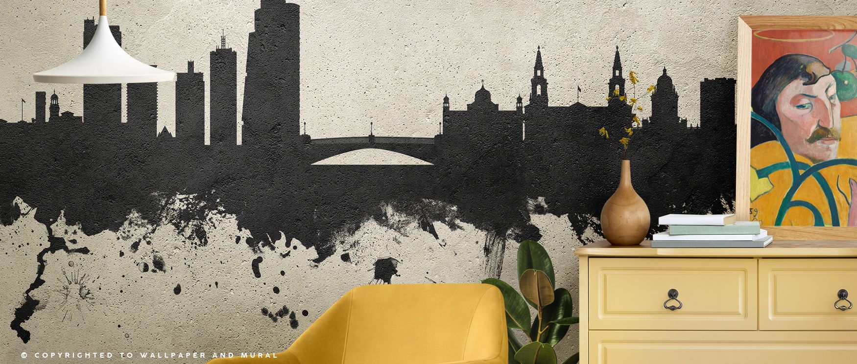 Leeds England Skyline Concrete Wallpaper conveys cultural legacy in textured tones, highlighting silhouettes that enrich restful bedrooms or vibrant living rooms with rustic atmosphere, architectural charm, and decorative refinement, grounding interiors w