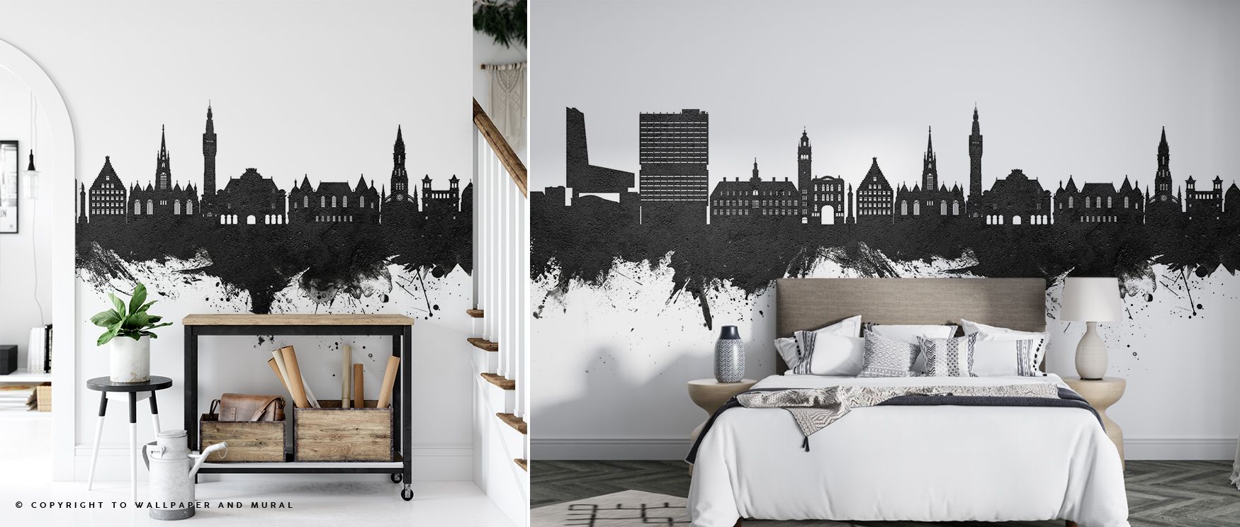 Lille France Skyline Black & White Wallpaper transforms walls into cultural expressions, presenting silhouettes in striking contrasts that enrich tranquil bedrooms or stylish offices with French refinement, architectural sophistication, and enduring decor