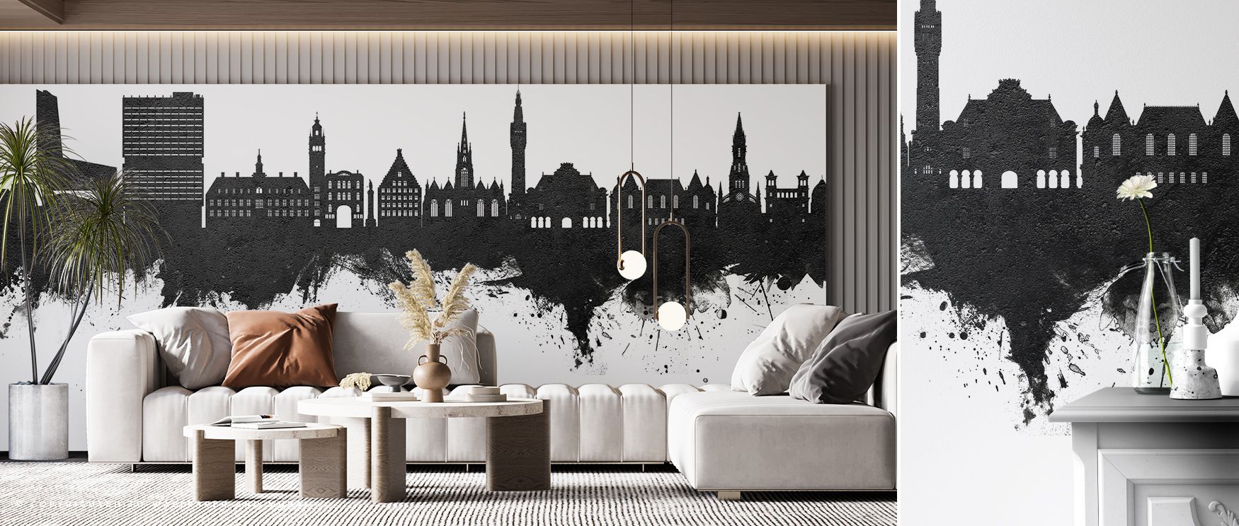 French refinement radiates in Lille France Skyline Black & White Wallpaper, where architectural silhouettes stand defined in monochrome, enriching restful bedrooms or welcoming offices with cultural resonance, artistic elegance, and decorative balance tha