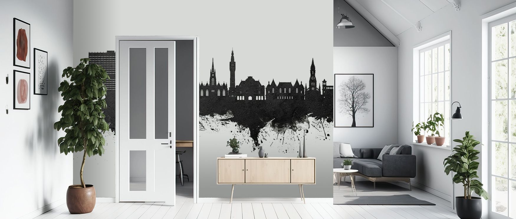 The Lille France Skyline Black & White Wallpaper emphasizes architectural depth in sharp contrast, adding atmosphere into restful bedrooms or lively living rooms, ensuring interiors glow with cultural artistry, French refinement, and monochrome resonance 