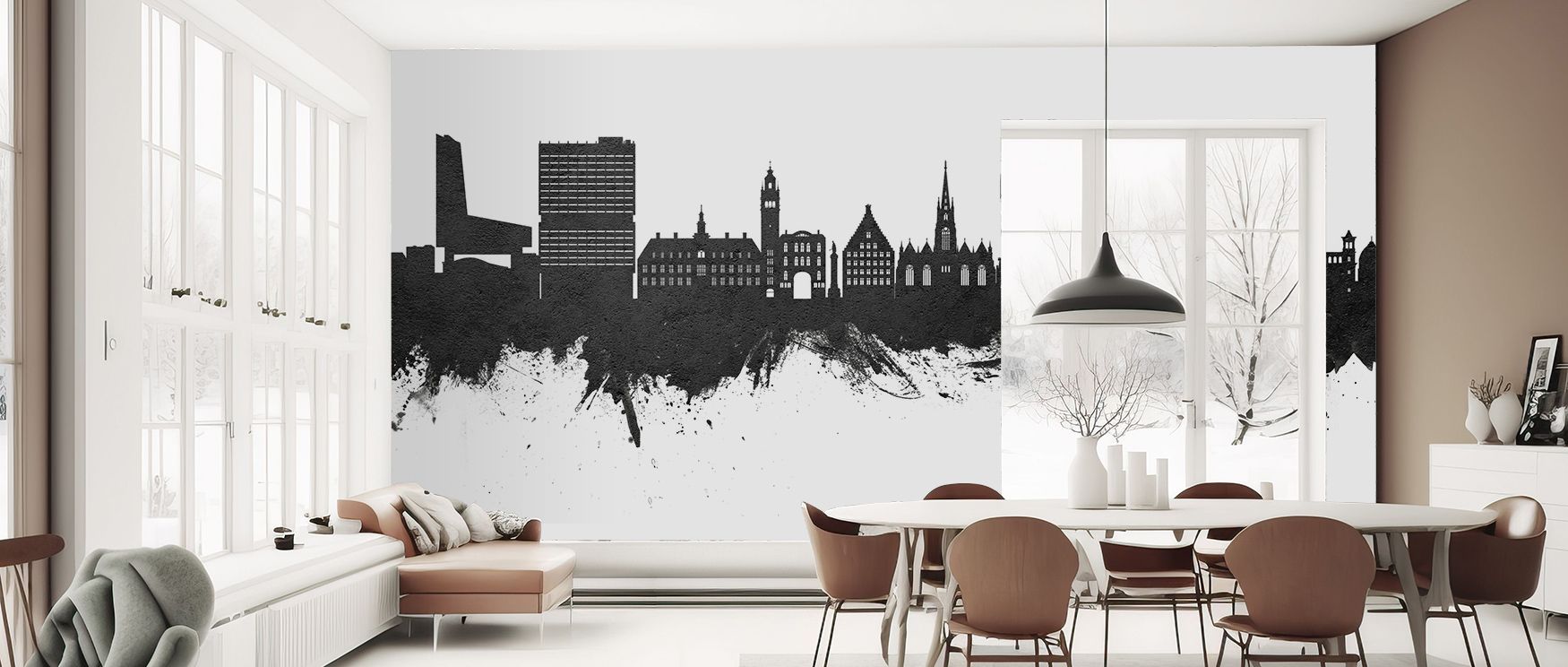 Lille France Skyline Black & White Wallpaper sustains timeless charm, where monochrome silhouettes enrich restful bedrooms or welcoming living rooms with cultural depth, architectural resonance, and refined artistry, ensuring interiors glow with French so