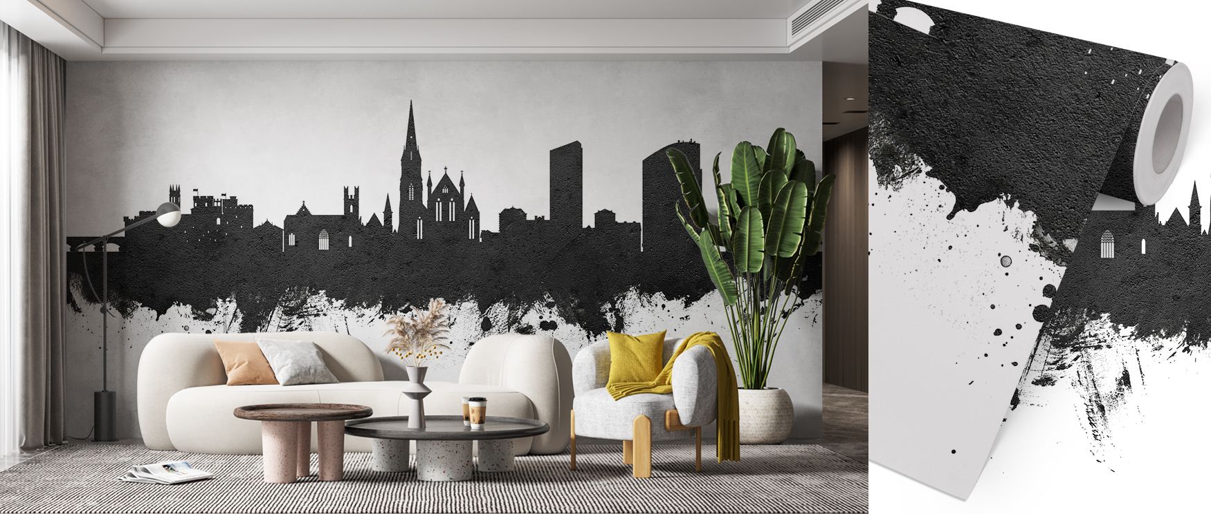 Minimalist artistry emerges in the Limerick Ireland Skyline Black & White Wallpaper, with monochrome silhouettes transforming restful bedrooms or welcoming living rooms into spaces enriched by cultural resonance, French refinement, and timeless decorative