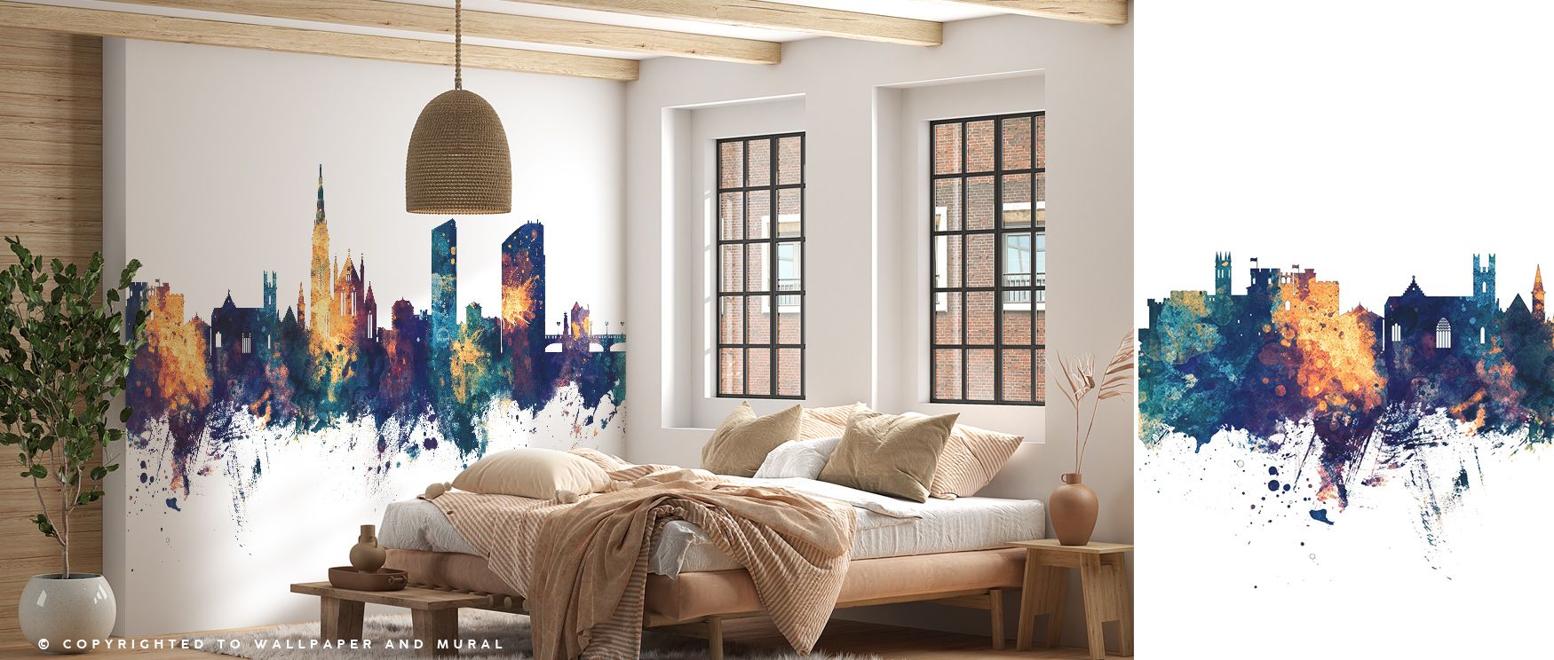 The Limerick Ireland Skyline Blue & Bronze Wallpaper radiates cultural artistry, where iconic silhouettes glow in blue and bronze, filling tranquil bedrooms or creative offices with refined elegance, architectural resonance, and decorative sophistication 