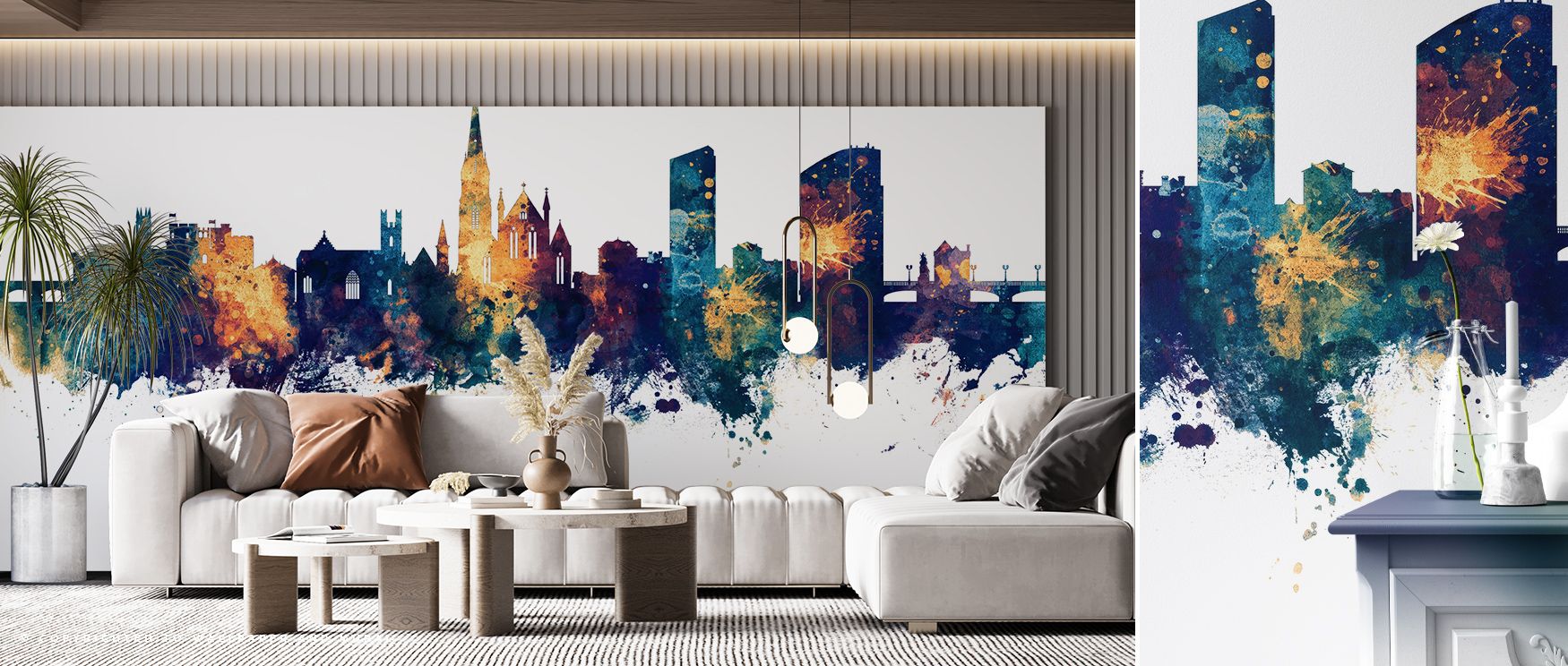 French artistry glows in the Limerick Ireland Skyline Blue & Bronze Wallpaper, where iconic silhouettes framed in bold tones enrich restful bedrooms or stylish offices with cultural resonance, decorative sophistication, and timeless elegance that enhance 