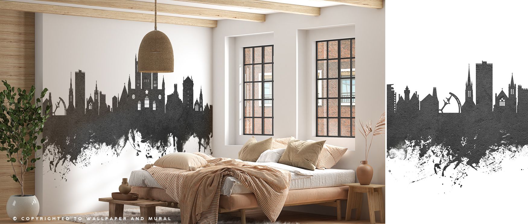 The Lincoln England Skyline Black & White Wallpaper emphasizes architectural strength in sharp monochrome tones, enriching restful bedrooms or lively offices with cultural resonance, decorative sophistication, and timeless elegance that transforms interio