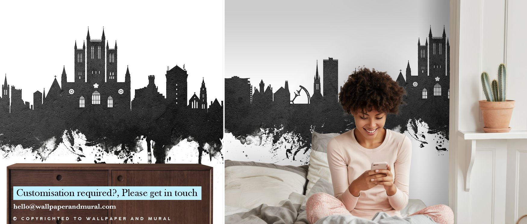 Monochrome artistry shapes the Lincoln England Skyline Black & White Wallpaper, where silhouettes glow in striking balance, enriching restful bedrooms or inviting living rooms with cultural resonance, architectural refinement, and timeless decorative char