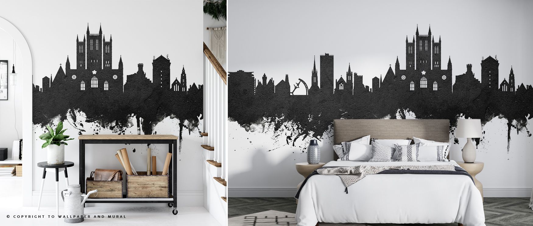 In Lincoln England Skyline Black & White Wallpaper, iconic city contours stand luminous in monochrome depth, enriching restful bedrooms or stylish offices with cultural resonance, decorative sophistication, and timeless artistry that captures heritage cha
