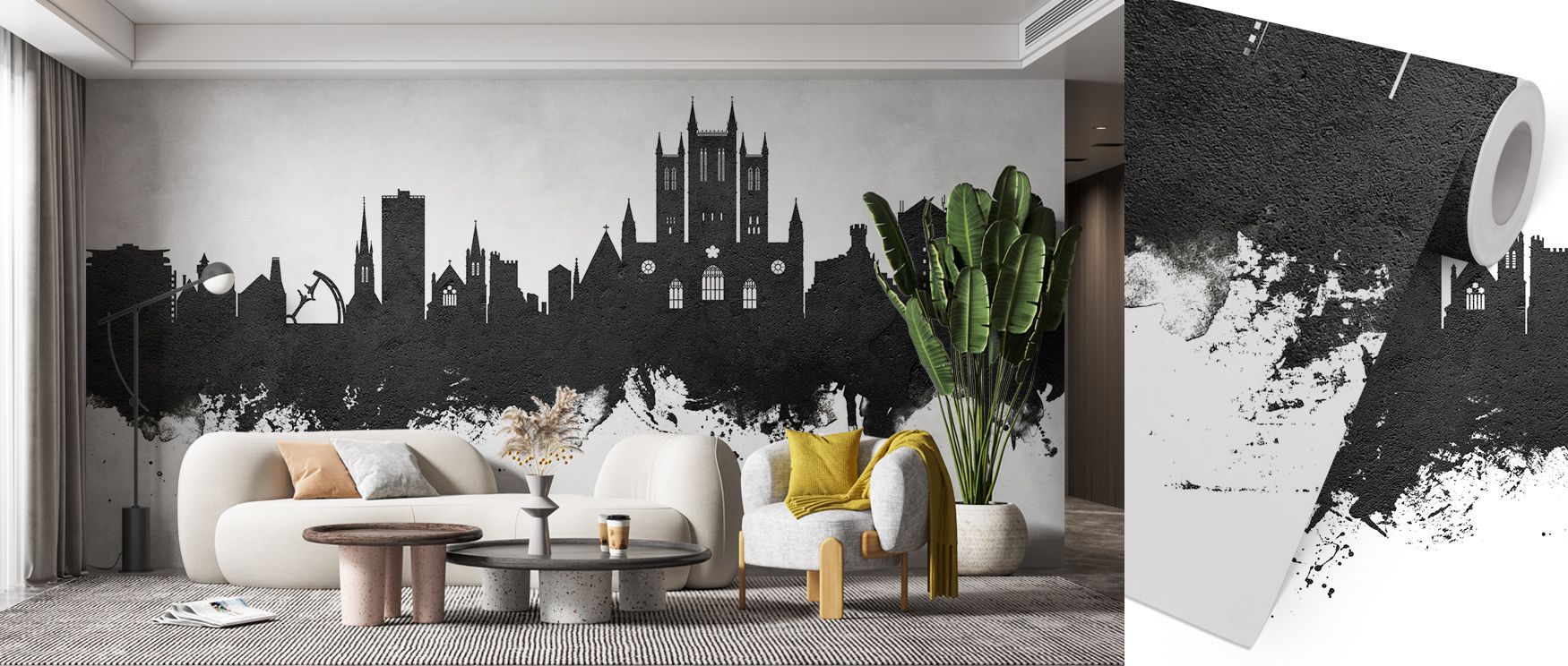The Lincoln England Skyline Black & White Wallpaper transforms walls into cultural showcases, where silhouettes framed in monochrome enrich restful bedrooms or welcoming living rooms with atmosphere, decorative resonance, and architectural refinement root