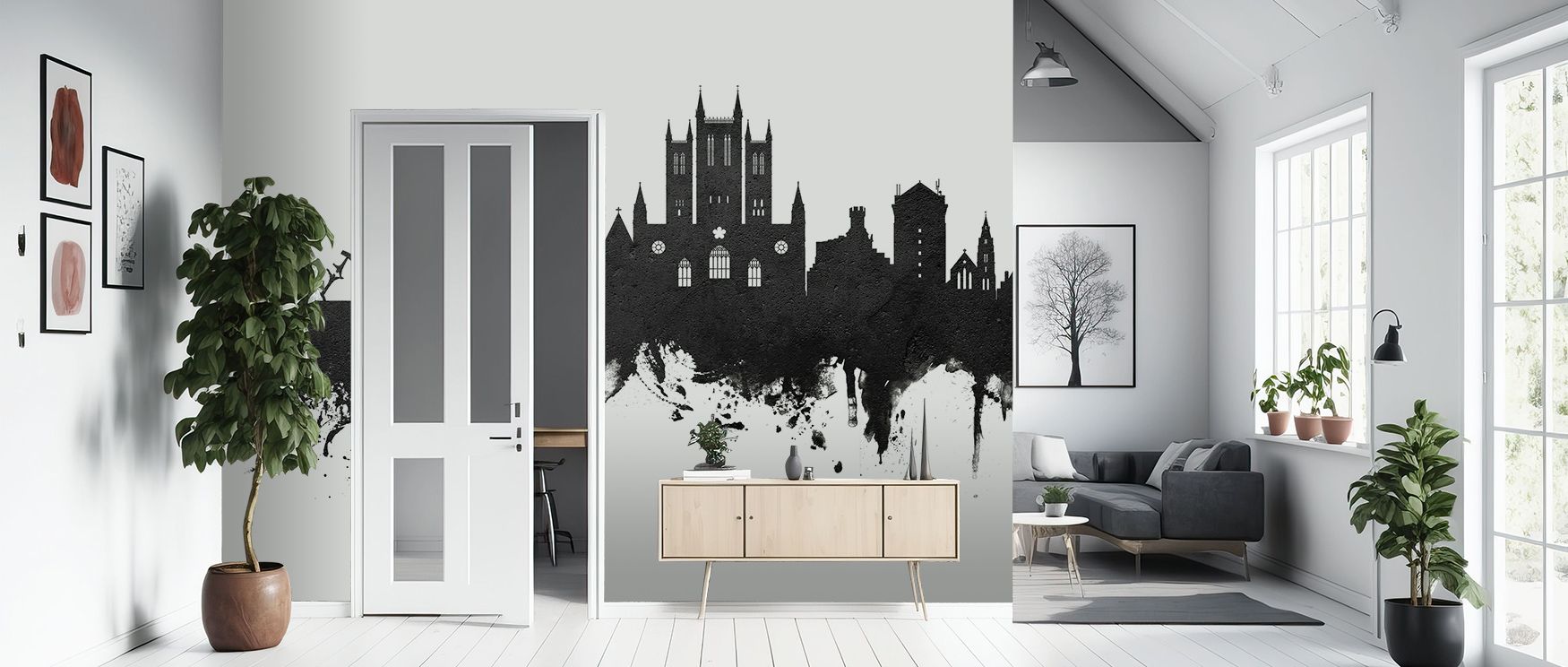 Across its surface, the Lincoln England Skyline Black & White Wallpaper sustains cultural artistry, layering silhouettes with monochrome depth that enrich restful bedrooms or creative offices with sophistication, architectural resonance, and timeless deco