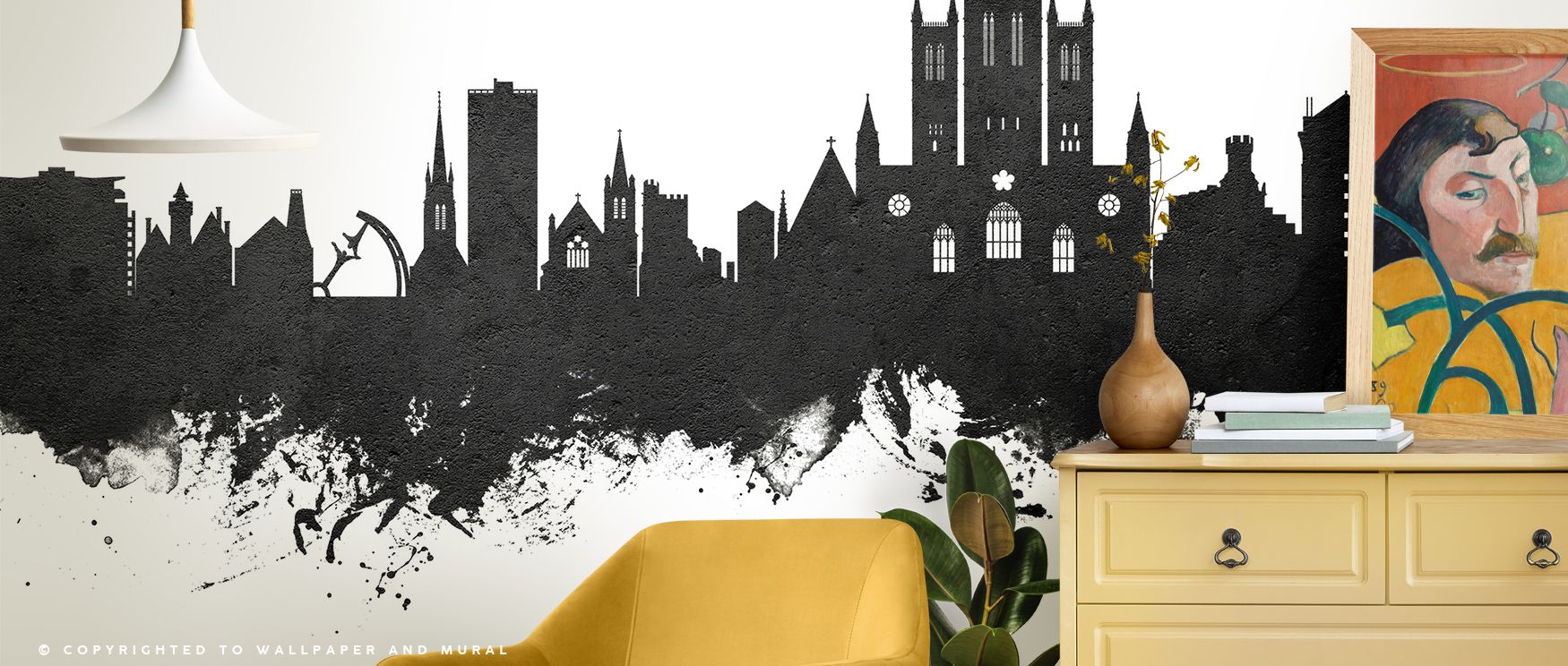 The Lincoln England Skyline Black & White Wallpaper radiates cultural resonance, where city contours stand luminous, enriching restful bedrooms or inviting living rooms with atmosphere, heritage charm, and monochrome sophistication that sustains decorativ