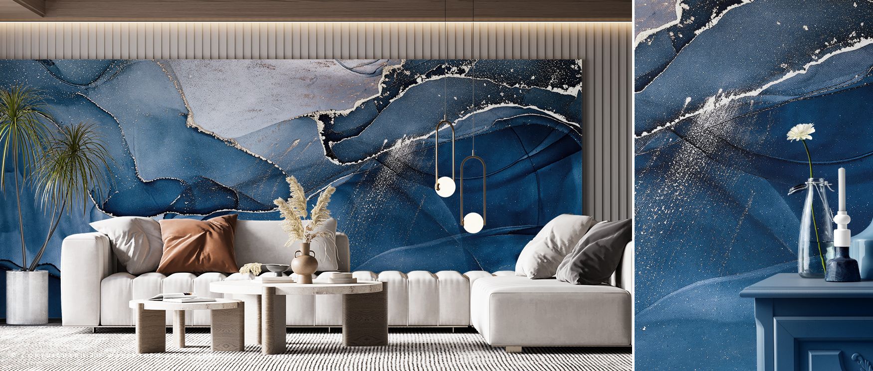 Abstract energy defines the Liquid Blue Wallpaper, where waves of color ripple with vibrancy, enriching restful bedrooms or stylish offices with atmosphere, decorative balance, and contemporary sophistication that sustains interiors with rhythm and timele