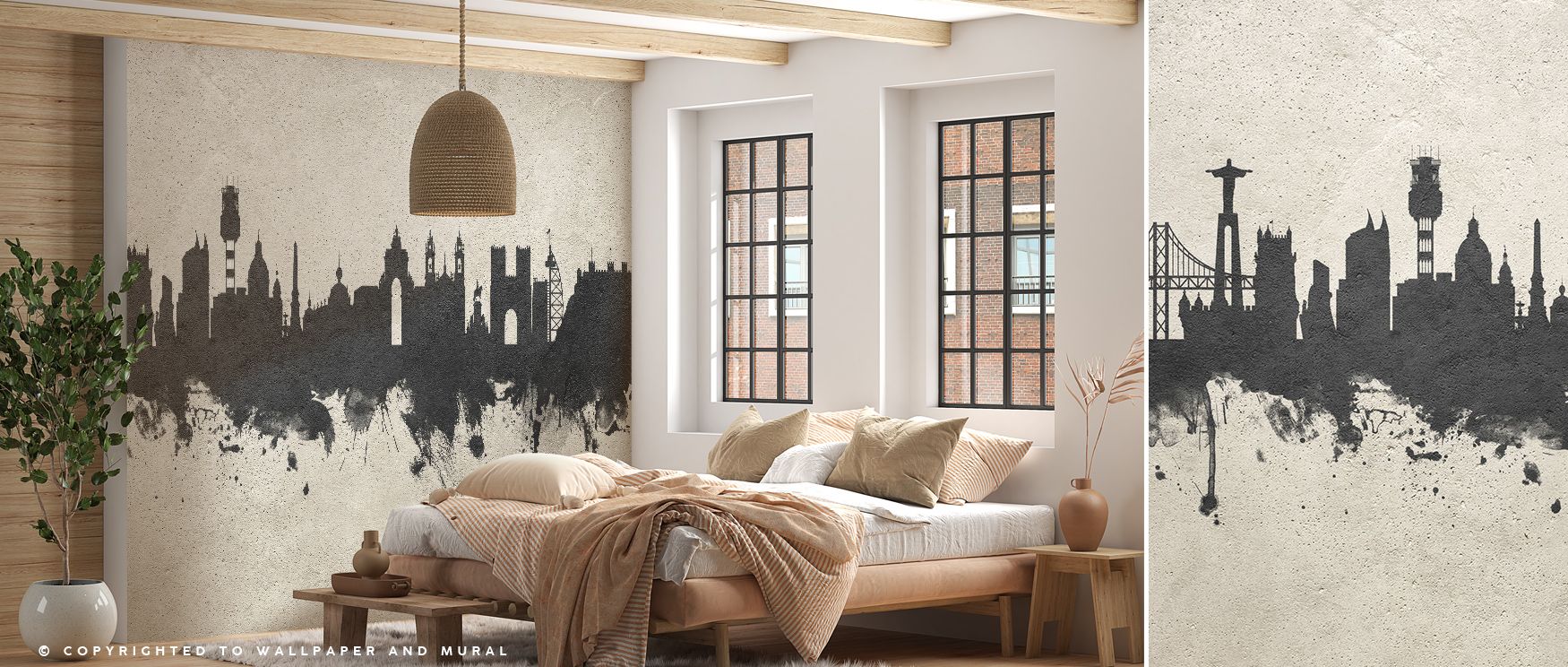 A rustic edge defines the Lisbon Portugal Skyline Concrete Wallpaper, where engraved silhouettes glow with cultural resonance, enriching restful bedrooms or stylish offices with atmosphere, decorative refinement, and timeless artistry that radiates Portug